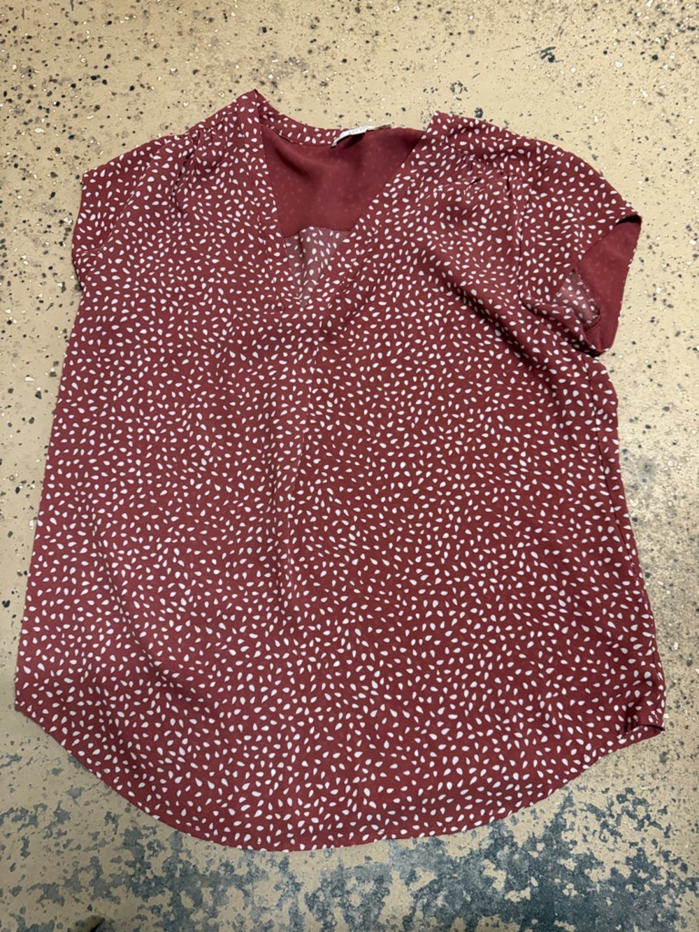 fun 2 fun Maroon Dot-Print V-Neck Blouse